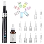Endim 8-Speeds Microneedling Pen LCD Screen Derma pen with 12Pcs Cartridges Electric Derma Pen for Face Body Beard Hair and Skin Care-Black, & Vitamin C Serum with Hyaluronic acid (12 Cartridges)