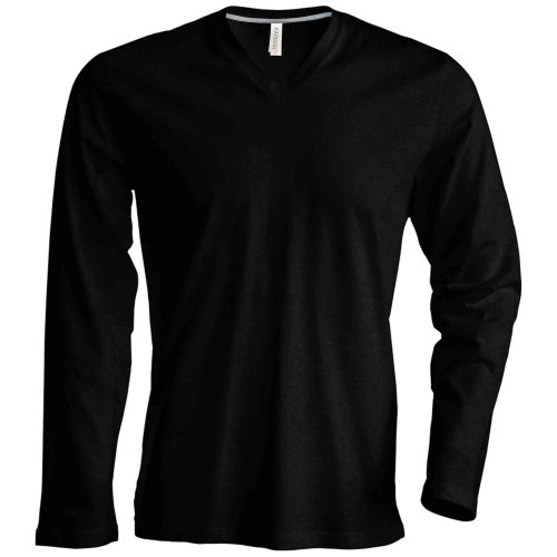 Kariban Mens Slim Fit Long Sleeve V Neck T-Shirt (M) (Black)