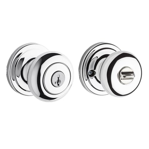 Image of Kwikset Hancock Entry Doorknob with Lock and Key, Secure Keyed Handle Exterior Doorknob, Front Entrance and Bedroom, Polished Chrome, Pick Resistant SmartKey Rekey Security