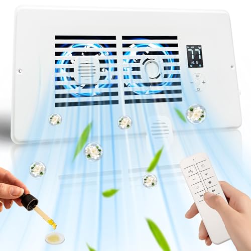 Smart Register Booster Fan for 6 x 12 Vents 10-Speed AC Heating Cooling Vent Fan with 2 Scent Diffuser Slots & Remote 3 Modes LCD Screen Thermostat Control Ideal for Home Bedroom (White)