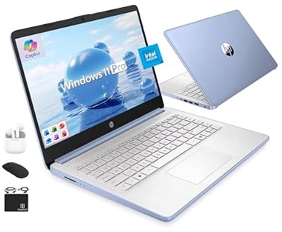 HP Ultrabook 14 Laptop Computer Business Study & Home 2025, Lifetime MS Office + Windows 11 Pro, Quad-Core Intel CPU, 16GB RAM & 628GB Storage (128GB UFS+500GB Ext), Wi-Fi 6, HubxcelAccessory, Blue