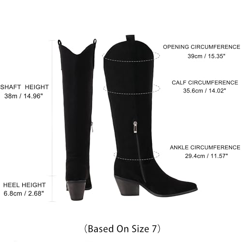 Image of Reitoye Cowboy Boots for Women Embroidery Western Cowgirl Knee High Chunky Heel Boots with Pull-Up Tabs