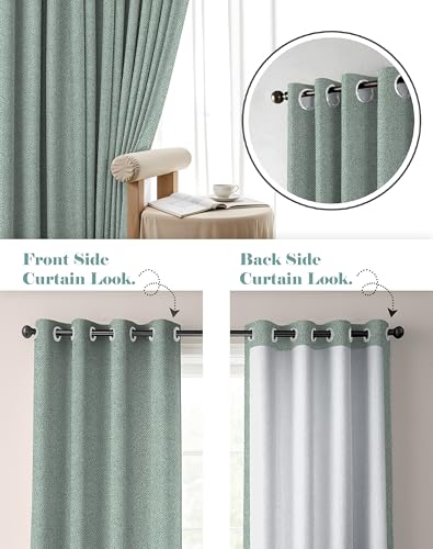 Image of Casableu Twillbone Digital Print 85% Blackout Curtains for Door /Window, Thermal Insulated, Tie Back, Wider Width 50 in, Eyelet Curtains for Living Room /Bedroom (Sea Green 7 ft Set of 2)