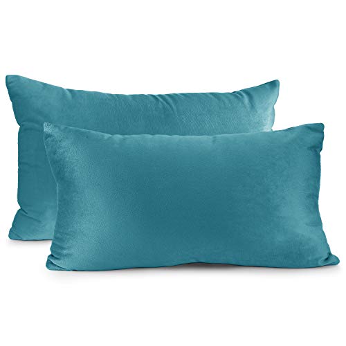 Nestl Throw Pillow Covers, Cozy Velvet Decorative Pillow Covers 12 x 20 Inches, Soft Solid Couch Pillow Covers for Sofa, Bed and Car, Set of 2 - Teal
