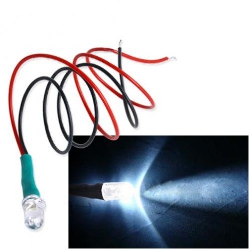 2x White LED Light Single Bulb Pre-Wired Light 12V DC 5mm Bright Round Top Clear — view 6