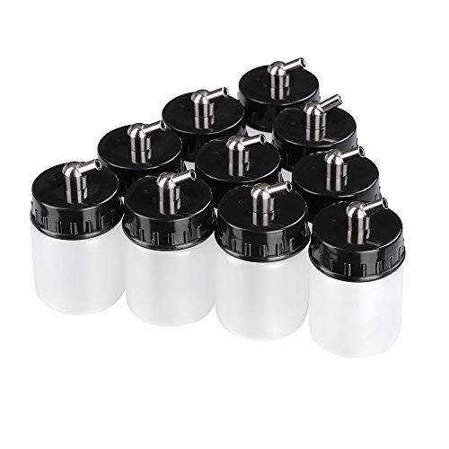 AW Plastic Airbrush Bottles Single Action Jars Lid Siphon Feed Paint Cup Liquid Separation 22 cc Pack of 10