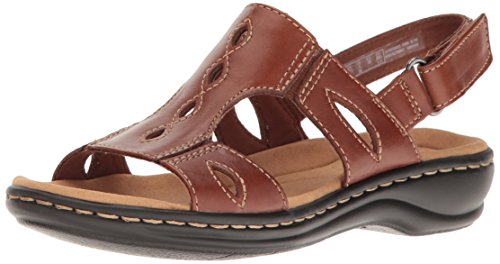 Clarks Women's Leisa Lakelyn Flat Sandal, Tan Leather, 8.5 M US