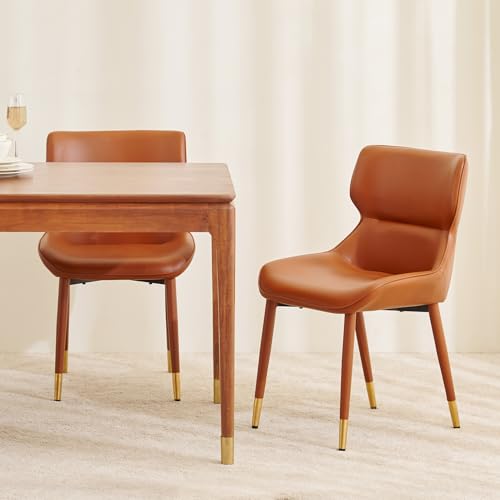 Image of Home Centre | Amanda Set of 2 Faux Leather Dining Chairs | Dining Chair for Home | Mild Steel | Brown | 1 Year Warranty