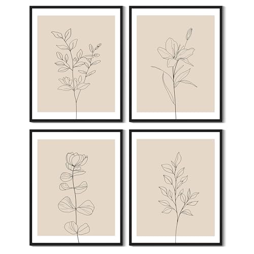 Drsoum Botanical Boho Framed Wall Art Wooded Minimalist Aesthetic Flower