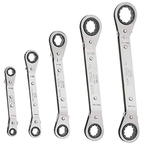Klein Tools 68245 Reversible Ratcheting Box Wrench Set, Made in USA, 5-Piece, Black