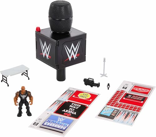 Mattel WWE Knuckle Crunchers 2-in-1 Microphone & Playset with Action Figure & 2 Accessories Final Boss Set with 3.25-inch the Rock