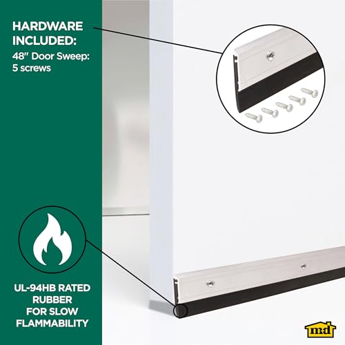 Image of M-D Building Products 69604 All Season Aluminum Door Sweep for Bottom of Door, Heavy Duty Rubber Seal, Exterior & Interior Weather Stripping Bottom Door Seal, Commercial & Residential, (Silver, 48in)