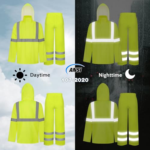 Image of TCCFCCT Rain Suits for Men Waterproof Class 3 Reflective Rain Jacket and Pants, Lightweight Rain Coat for Men with Hood, High Visibility Rain Gear for Safety Work, Durable, 2XL-3XL Yellow WP