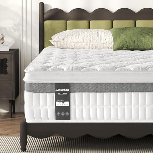 SZsuilong Matelas 140x190, Épaisseur 28 cm Fermeté Moyenne Matelas Hybride avec Memoire de Forme et Ressorts Ensachés Indépendants, Haute Densité 7 Zones Respirant Durable, CertiPUR-US et Oeko-Tex