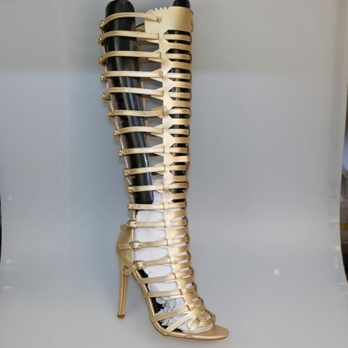 Minishion Gladiator Sandals for Women Tall Heels Stiletto Knee High Summer Boots Shoes3
