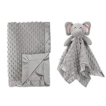 Pro Goleem Grey Elephant Security Blanket and Gray Soft Minky and Satin Baby Blanket