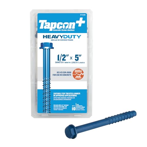 Tapcon+ 1/2 x 5 Heavy-Duty Hex Head Climaseal™ Concrete Anchors, 10 PCS