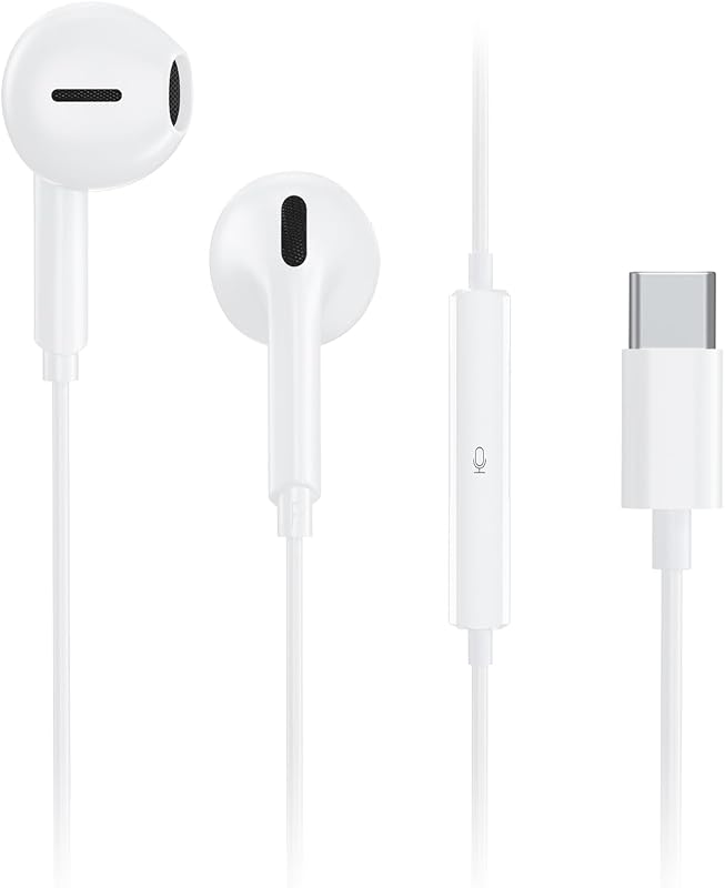 USB C Wired Earbuds for iPhone 17/16/15 Pro Max Plus Air iPad & USB-C Headphones for Samsung Galaxy S26/S25/S24/S23 Ultra A55 A54, Type-C Earphones with Microphone,1 Years Warranty (White)