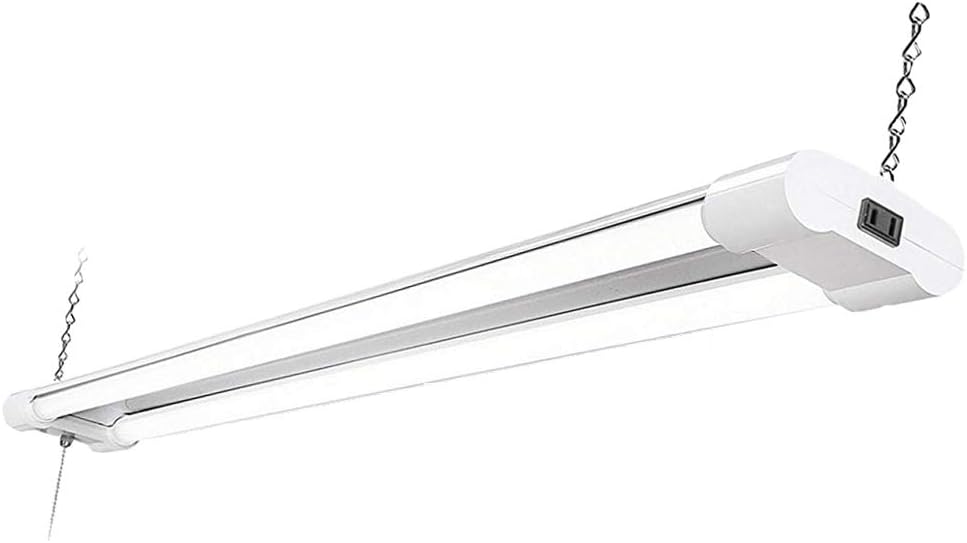 40w LED 4800 Lumen Double Tubes Utility Shop Light 5000K Daylight UL 100w Equivalent Pull on/Off Switch. Garage, Warehouse, Workshop Linkable to 10 (4 Pack)