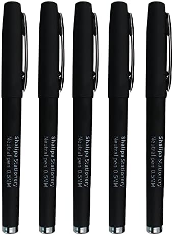 Shalipa Liquid Ink Rollerball Pens 5 Pack Black Roller ball pen 0.5mm ball pen Writing pen for students' office (Silver)