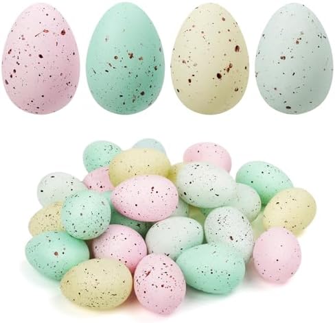 KJX 24 Pcs Plastic Speckled Easter Eggs, 2.4in 4 Colors Faux Past...