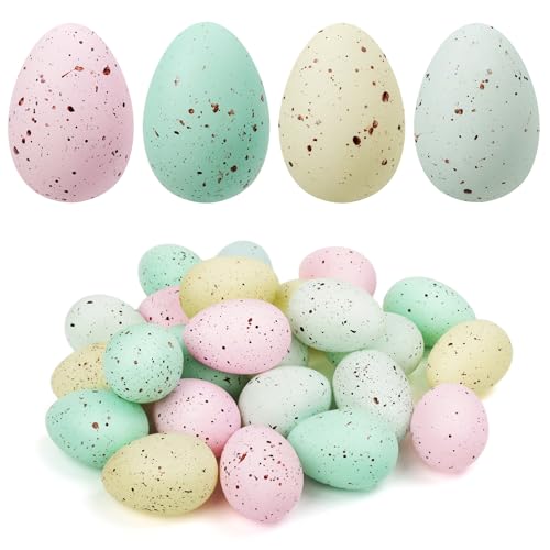 KJX 24 Pcs Plastic Speckled Easter Eggs, 2.4in 4 Colors Faux Pastel Speckled Eggs...