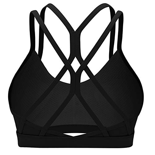 Image of Sports Bras for Women High Impact Support for Yoga Gym Running Workout Fitness Strappy Sports Bra with Padded Removable Cups Solid Black S