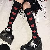 ShZyywrl Strumpf Strümpfe Socken Frauen Hohe Kniestrümpfe Streetwear Damen Harajuku Punk Schwarz Rot Polka Dot/Love Heart Schlank Baumwolle Lange Socken Gothic Lolita Kniestrümpfe Hohe Kn