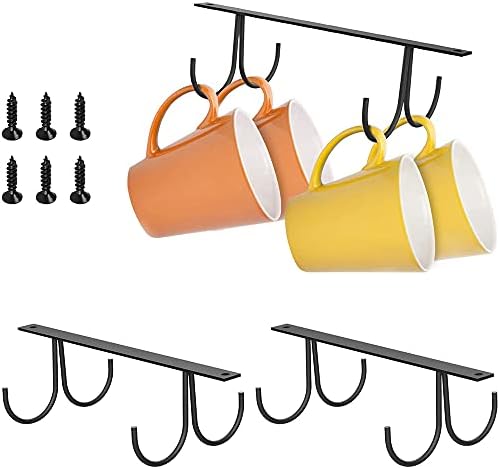 CENPEK 3 Pack Cup Hooks for Under Cupboard With 12 Rustproof Hooks, Cup Hanger Mug Hooks Under Shelf Kitchen Cupboard Storage Organiser-Black