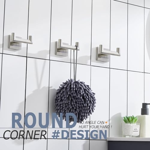 Image of KOKOSIRI Robe Hook Bathroom Double Towel Coat Hooks for Bath Kitchen Wall Mounted, 3 Pack Brushed Nickel Stainless Steel B1015BR-P3