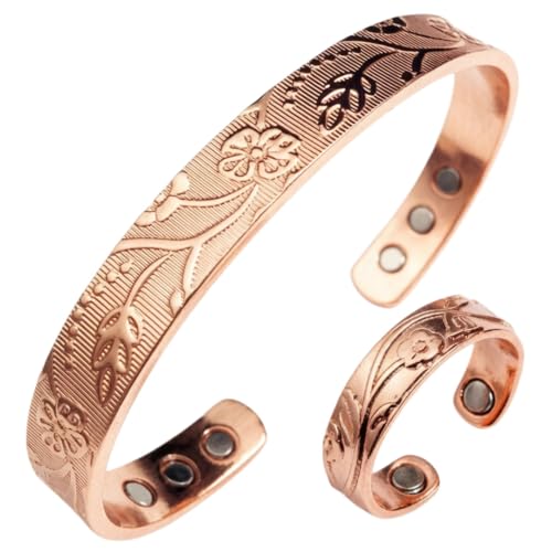 LONGRN-Pure Copper Magnetic Bracelet & Ring Adjustable Size for Women