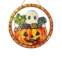 Halloween-Kürbis Sonnenfänger, Hängende Fensterdeko Buntglas Deko, für Fenster, Terrasse, Wand, Haus, Büros und Garten(A)