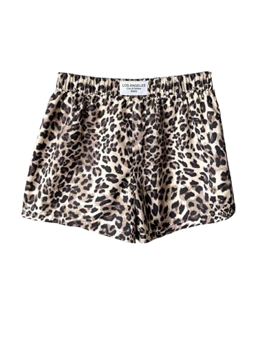 RoseSeek Girl's Leopard Print Casual Shorts Y2K Letter Patched Elastic Waist Summer Mini Shorts Coffee Brown 12Y