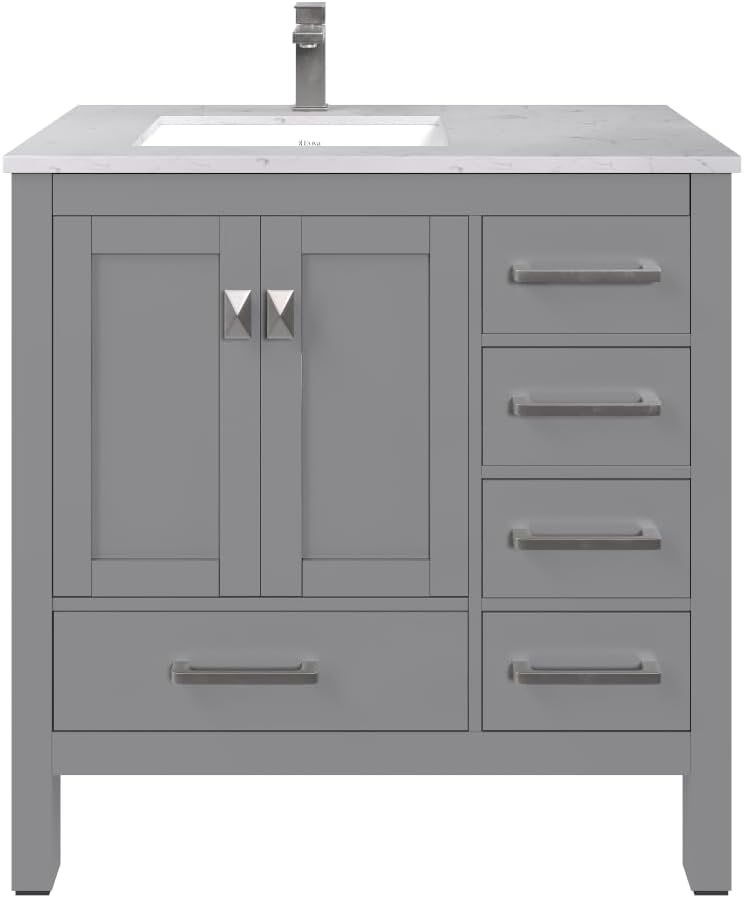 Eviva Gray Vanity: Luxurious 36 Inch Bathroom Vanity with Sink Top - Freestanding Gray Bathroom Cabinet - Bathroom Sink and Cabinet Combo with Modern Design and Functional Storage