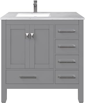 Eviva Gray Vanity Luxurious 36 Inch Bathroom Vanity with Sink Top - Freestanding Gray Bathroom Cabinet - Bathroom Sink and Cabinet Combo with Modern Design and Functional Storage