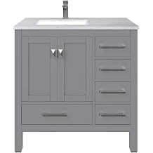 Eviva Gray Vanity Luxurious 36 Inch Bathroom Vanity with Sink Top - Freestanding Gray Bathroom Cabinet - Bathroom Sink and Cabinet Combo with Modern Design and Functional Storage