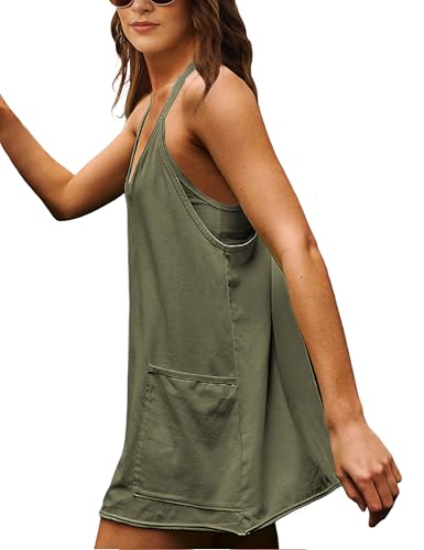 Image of Lentta Womens Athletic Sleeveless Mini Dress with Built-in Shorts V Neck Spaghetti Strap Sundress