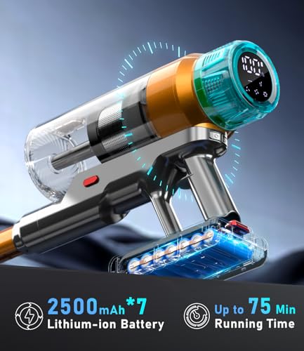 Image of MBYULO Cordless Vacuum Cleaner for Home 600W 60Kpa Upgraded Powerful Stick Vacuum Up to 75Mins, Anti-Tangle & Wall Mount Charging, 8 in 1 Lightweight Vacuum Cleaners for Home /Pet Hair /Carpets /Floors