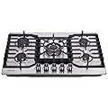 Hotfield 30 Inch Gas Cooktop Stainless Steel 5 Burners Stovetop Dual Fuel Gas Hob NG/LPG Convertible Gas Stove HF8527-SA05 Stainless Steel