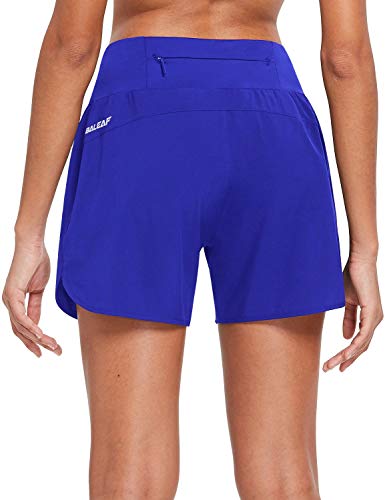 BALEAF Womens 5 Inches Knit Waistband Running Shorts with Liner Quick Dry Lounge Gym Walking Lined Shorts Back Zipper Pocket Royal Blue Size M