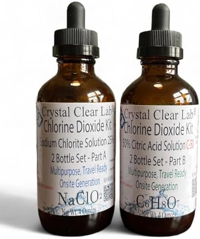 Chlorine Dioxide Solution Kit, 8oz Glass Set for CDS ClO2 Generation, 3000 PPM Concentration