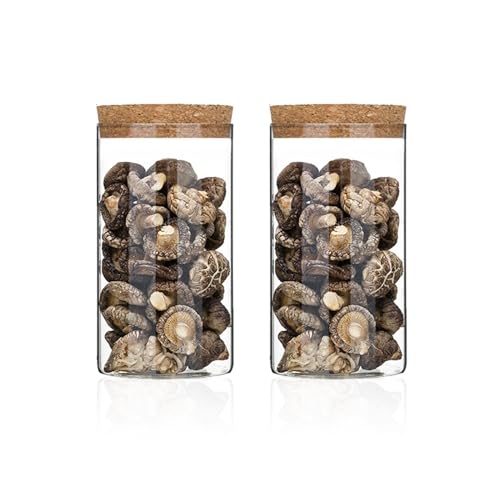 DNIENKGE Airtight Glass Storage Containers with cork Lid, for Kitchen Pantry Organization and Storage jar，Ideal for Coffee Beans Snacks Flour Cereal Sugar Tea 24oz. (Circular 5.9 * 3.3in*2pcs)