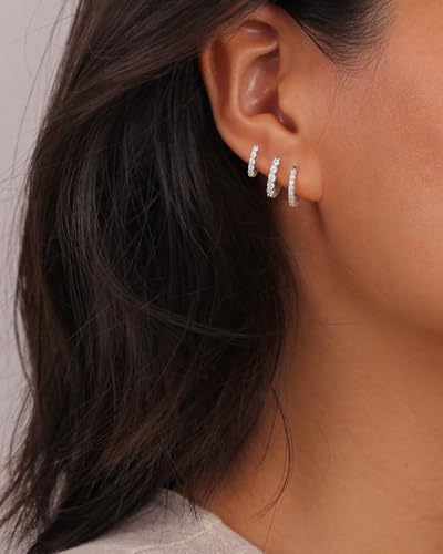 Moissanite Huggie Earrings Set for Women, 1.6CT(cttw) D Color VVSI Clarity Round Cut Hoop Earrings 18k White Gold Plated 925 Sterling Silver2