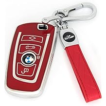 Suitable For BMW Key.Advanced soft TPU key case is compatible with 1 X1 X3 2 X4 4 X5 5 X6 M5 M6 6 7 F20 3 GT3 GT5 key 360 Degree full protection key Type A red Key Cover + key chain set