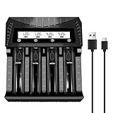 18650 Battery Charger, WAVYPO 4 Bays Smart Universal Charger with LCD Display for Rechargeable Batteries 21700 Li-ion LiFePO4 IMR AA AAA Ni-MH Ni-Cd