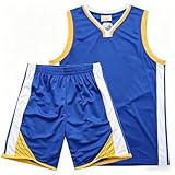 Camiseta Baloncesto Niño,Equipación Baloncesto Niño de 2 Piezas,Conjunto Baloncesto Niños Sin Mangas,Traje de Baloncesto para Niños 1 Top + 1 Pantalón Cortos para 8-10 Años,Azul,L/150