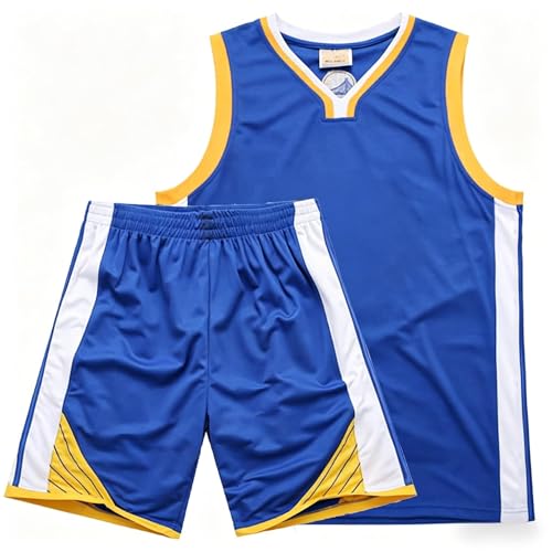 Maillot Basket Enfant 2 Pièces, Pop Tenue Sans Manches, Ensemble Juvénile Avec Shorts, 12-14 Ans, Bleu, XXL/170