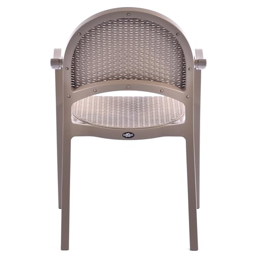 BrackenStyle Polypropylene Rattan Effect Arm Chair - Lightweight, Durable Outdoor Patio Seat (Taupe) - Image 2