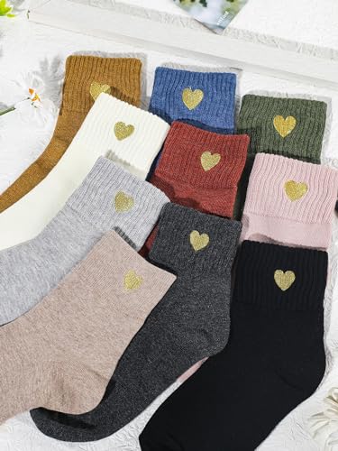 Image of Eurzom 10 Pairs Socks Womens Crew Elastic Ankle Length Cotton Socks Aesthetic Cute Lightweight Low Cut Gifts for Women