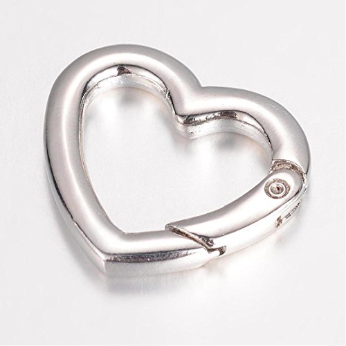 3 Argento Moschettone a Forma di Cuore 34 X 31 mm